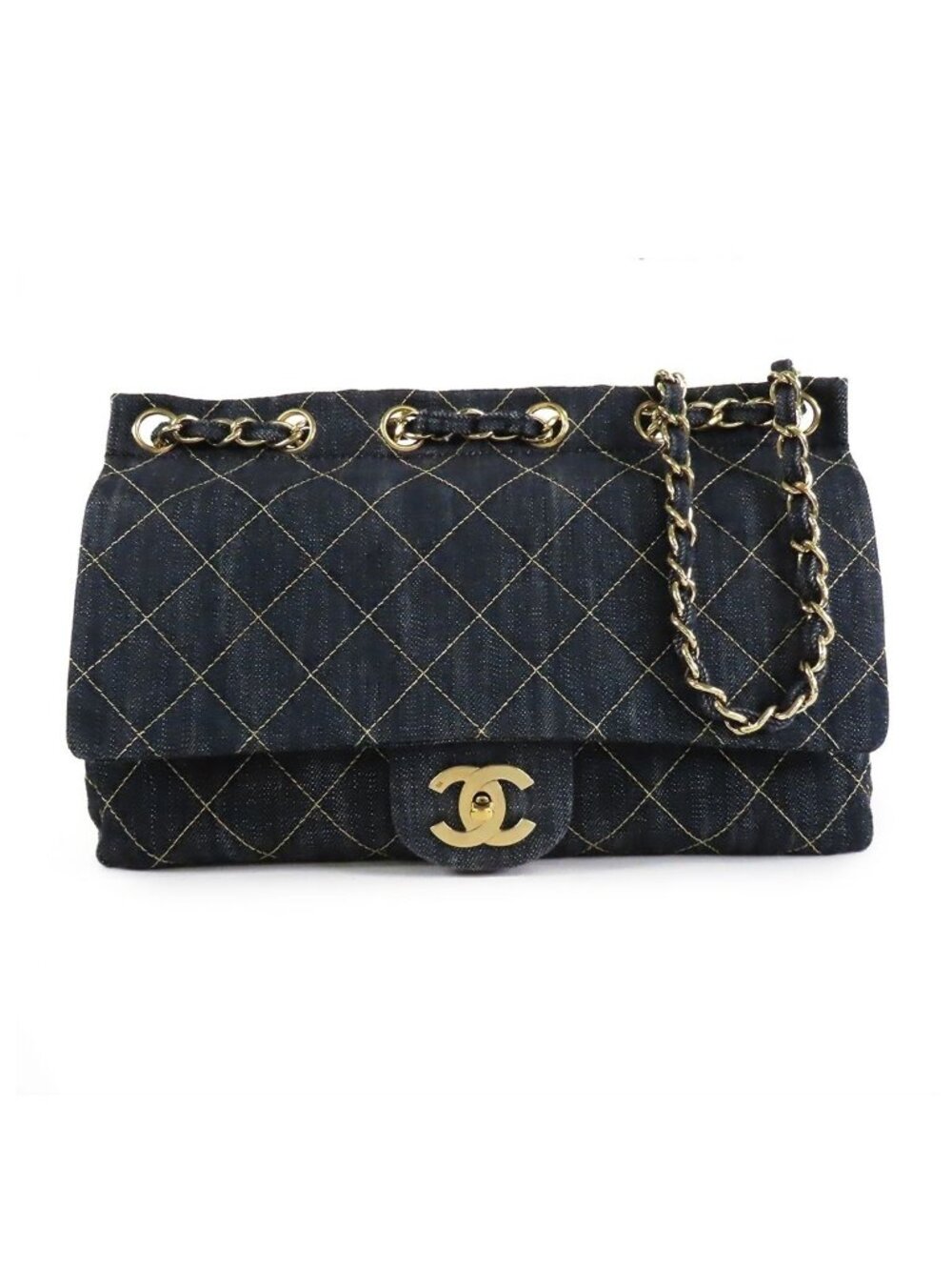 Chanel Sparkling Denim Chain Indigo Blue Gold Shoulder Bag